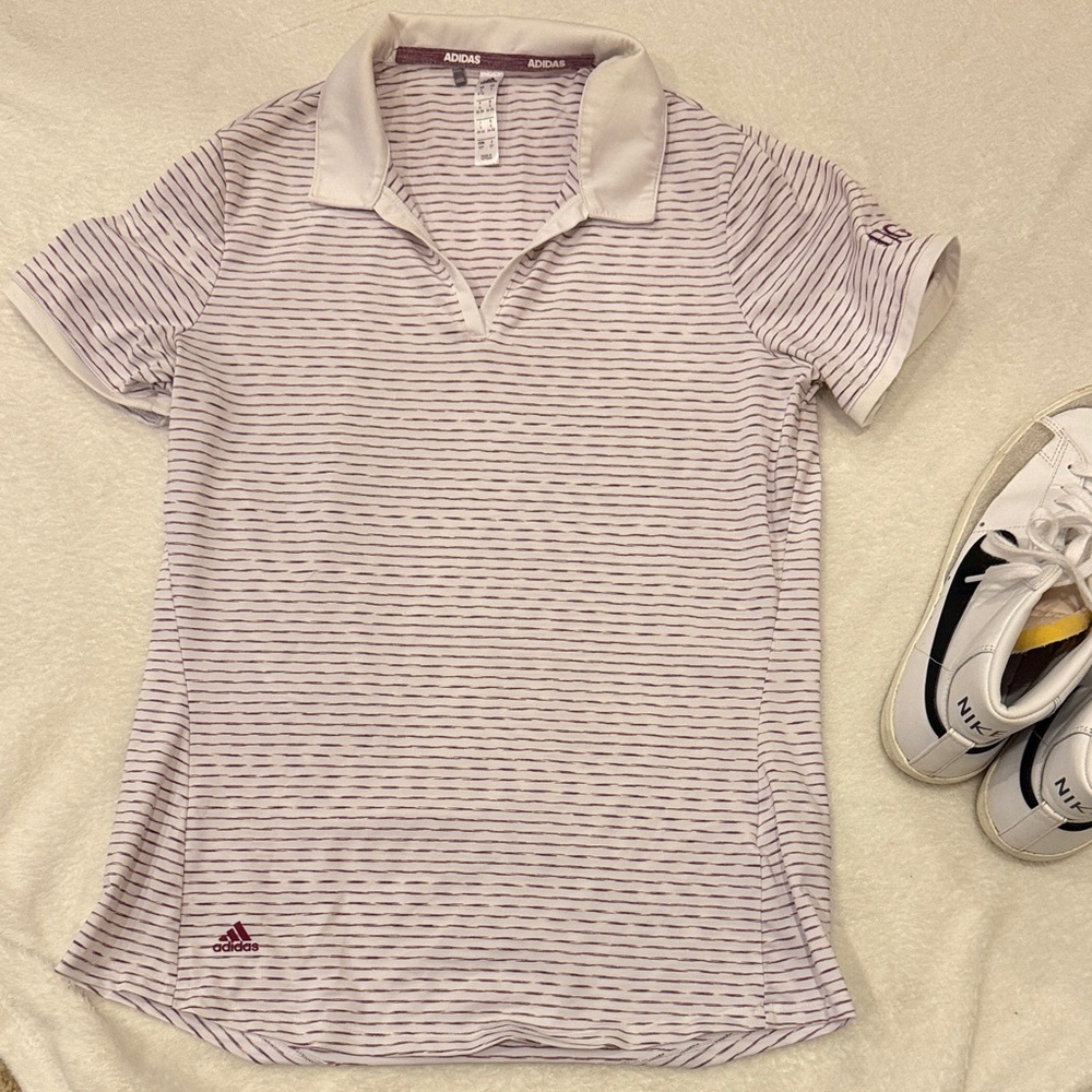 Adidas AJGA Women's Short Sleeve Polo - Purple and White Stripes